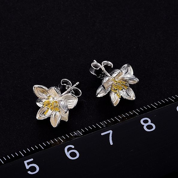 Sterling Silver Lotus Flower Stud Earrings PWB454