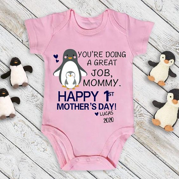 Personalized Penguin Mother's Day Baby Onesies PW153