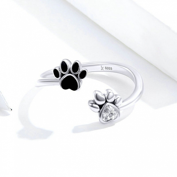 Black and White Cute Paw Ring PWB445