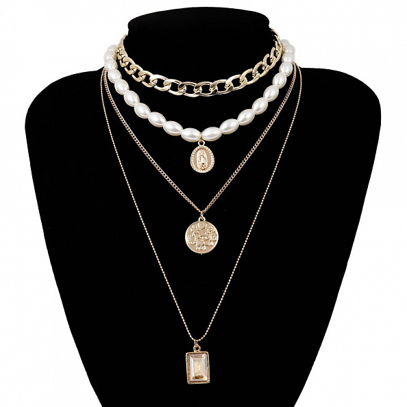 Geometric Crystal Multilayer Pendants Necklaces PW927