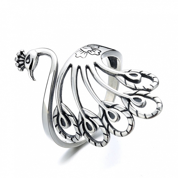 Silver Peacock Charm Ring PWB360