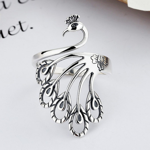 Silver Peacock Charm Ring PWB360