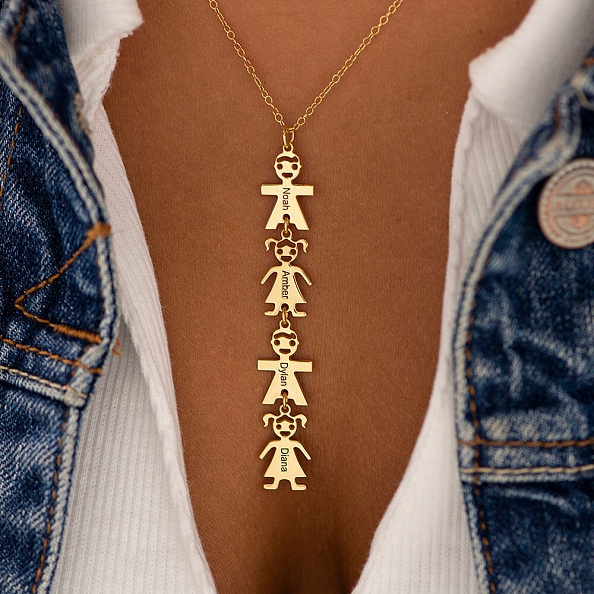 Vertical Mother’s Necklace With Kids PW831