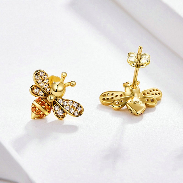 18K Gold Bee Stud Earrings PWB436