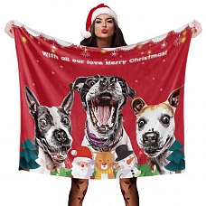 Christmas Dog Blanket Gift Custom Dog Blankets Pet Photo Painted Art Portrait Fleece Blanket PW079