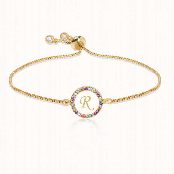 Colorful Rainbow Zircon 26 Letter Bracelet   PW881