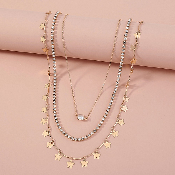 Pearl and butterfly multi-layer necklace PWB126