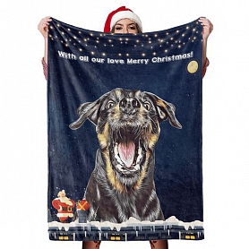 Christmas Dog Blanket Gift Custom Dog Blankets Pet Photo Painted Art Portrait Fleece Blanket PW078