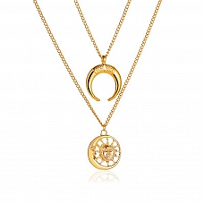 Double layer sun moon necklace PWB061