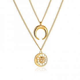 Double layer sun moon necklace PWB061