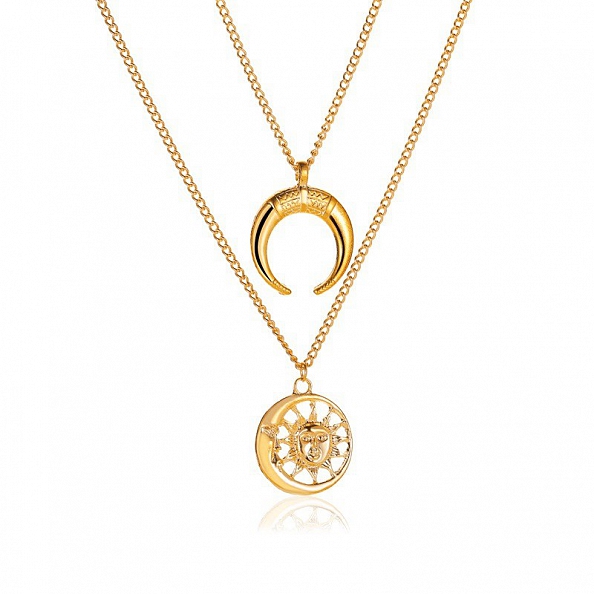 Double layer sun moon necklace PWB061