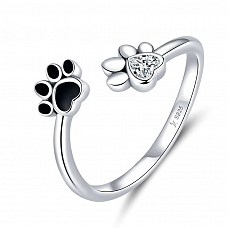 Black and White Cute Paw Ring PWB445