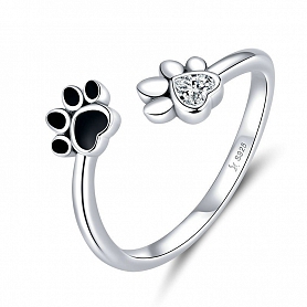 Black and White Cute Paw Ring PWB445