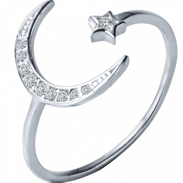 Moon & Star Sterling Silver Ring PWB284