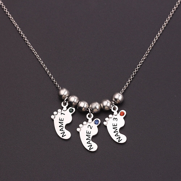 Personalized Mother's Necklace Baby Feet Charm PW829