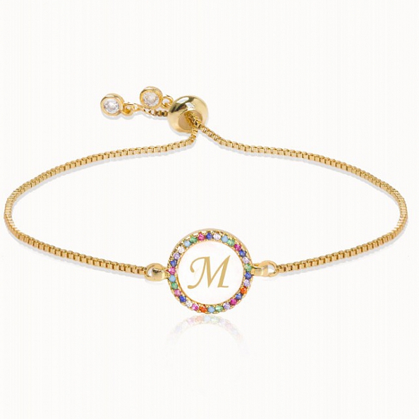Colorful Rainbow Zircon 26 Letter Bracelet   PW881