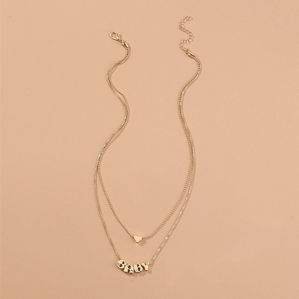  Letter Baby Heart-shaped Double Layer Necklace PW931