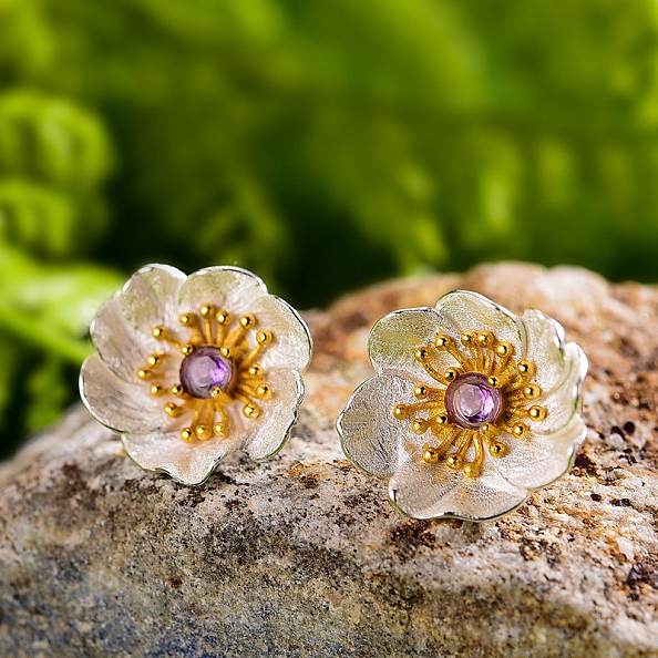 Natural Olivine Flower Stud Earrings PWB388
