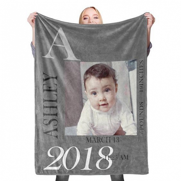 Custom Baby Photo Blanket with Name Birth Information Stroller Blanket Custom Swaddle Blanket Personalized Swaddle Blankets PW015