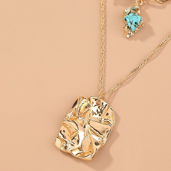 Multi - layered turquoise pearl pendant sweater chain PWB184