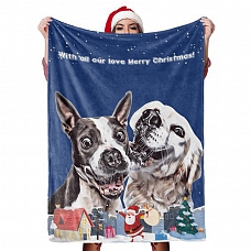 Christmas Dog Blanket Gift Custom Dog Blankets Pet Photo Painted Art Portrait Fleece Blanket PW084