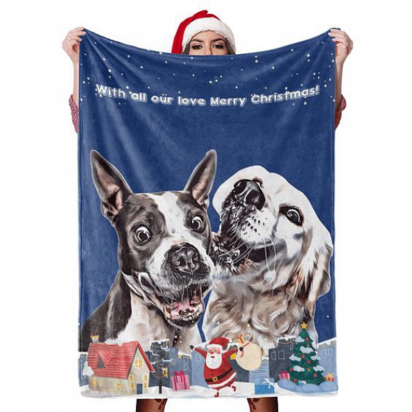 Christmas Dog Blanket Gift Custom Dog Blankets Pet Photo Painted Art Portrait Fleece Blanket PW084