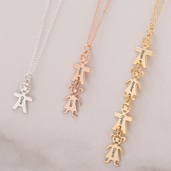 Vertical Mother’s Necklace With Kids PW831