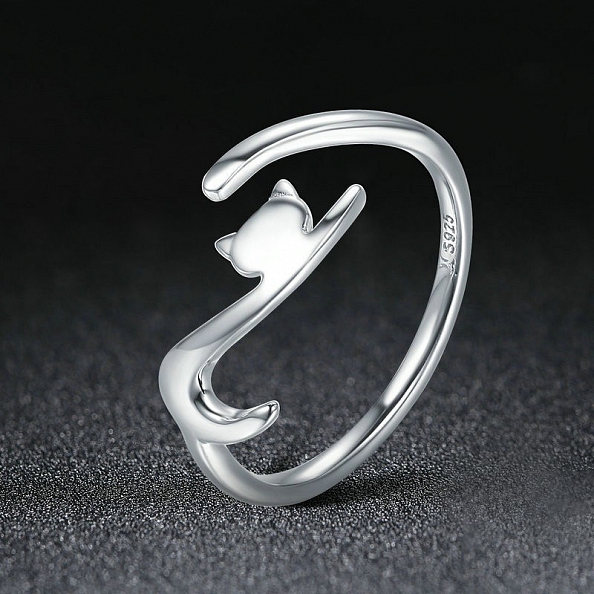 S925 Sterling Silver Cute Naughty Cat Ring PWB427