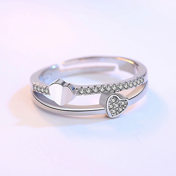 Romantic Two-heart Silver Ring PWB503