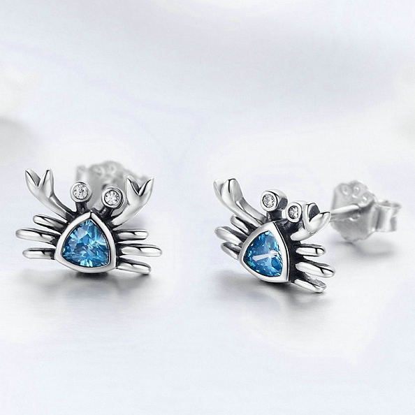 Cute Blue Crab Stud Earrings PWB444