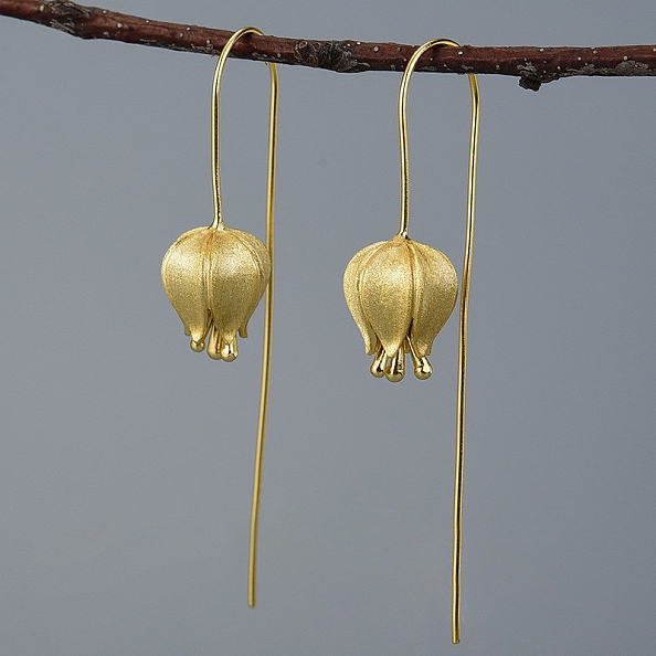 925 Sterling Silver Tulip Dangle Earrings PWB406