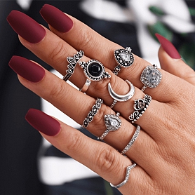 Retro diamond-encrusted crown jewel ring set PWB102