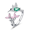 925 Sterling Silver Bird & Flower Ring PWB465