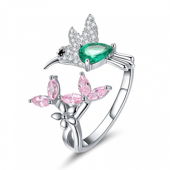 925 Sterling Silver Bird & Flower Ring PWB465
