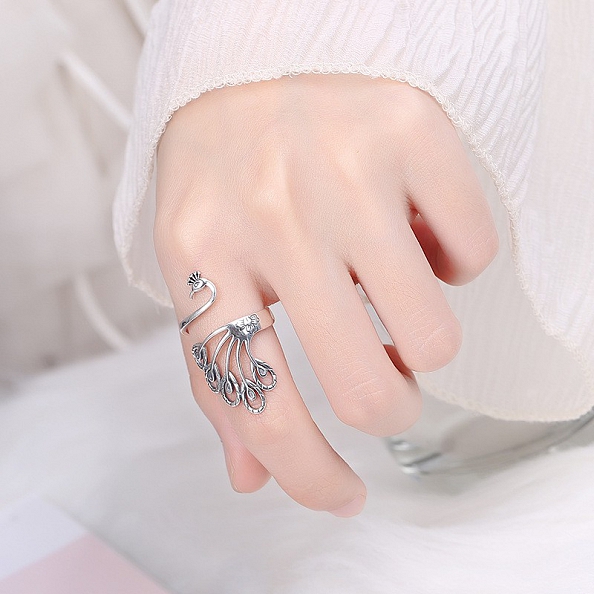 Silver Peacock Charm Ring PWB360