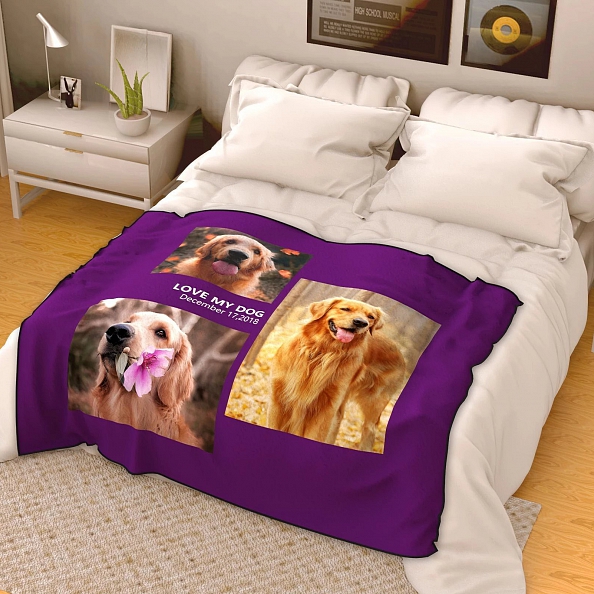 Custom Pet Photo Collage Blanket With 3 Photos PW517
