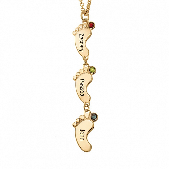 Vertical Baby Feet Necklace With Birthstones PWB161