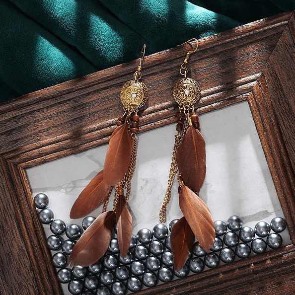  Boho Gypsy Feather Long Earrings PWB034
