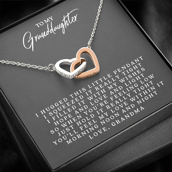 To My Granddaughter - Love, Grandma - Interlocking Heart Necklace PWB168