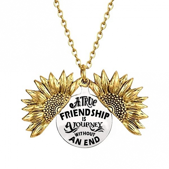 A True Friendship Is A Journey Without An End Sunflower Necklace PWB037