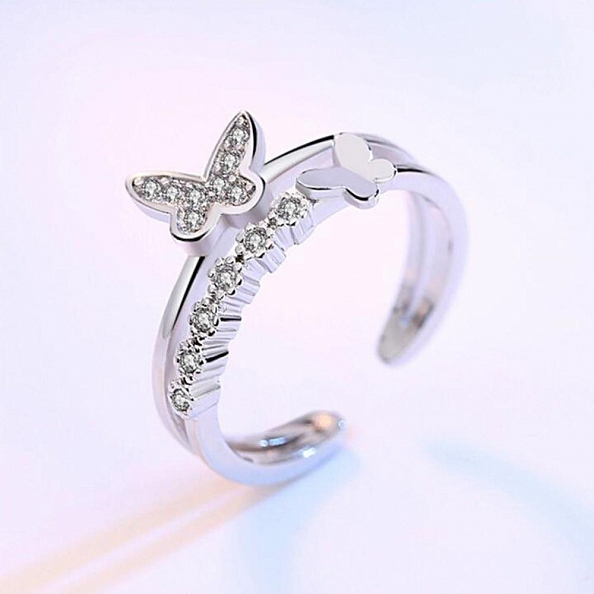 Layered Crystal Butterfly Ring PWB489