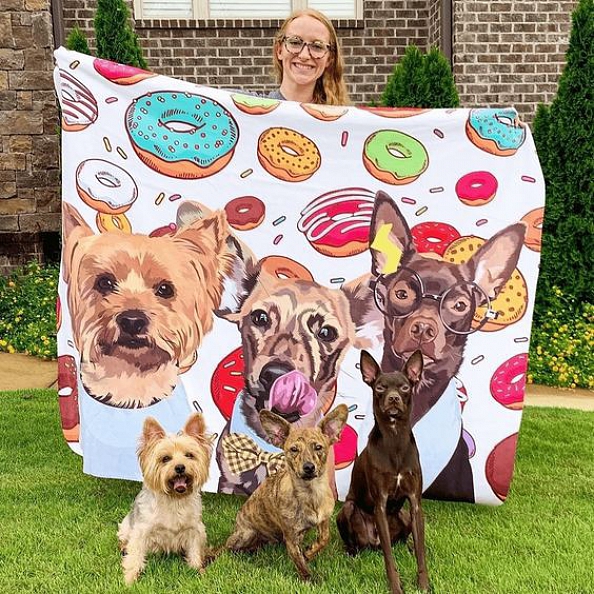 Custom Dog Blankets Personalized Pet Photo Blankets Painted Art Portrait Fleece Blanket PW006