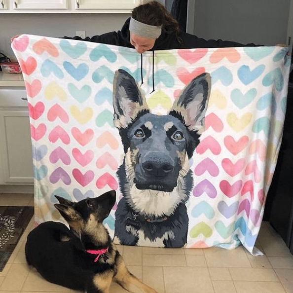 Custom Dog Blankets Personalized Pet Photo Blankets Painted Art Portrait Fleece Blanket PW005