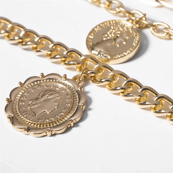 Coin and Portrait Multilayer Necklace PW978