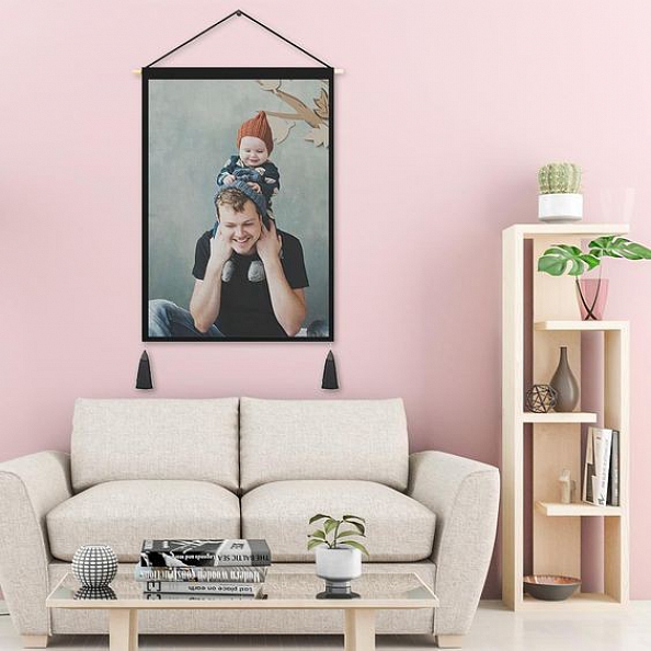 Father's Day Gifts - Custom Father and Child Photo Tapestry - Wall Decor Hanging Fabric Painting Hanger Frame Poster PW261