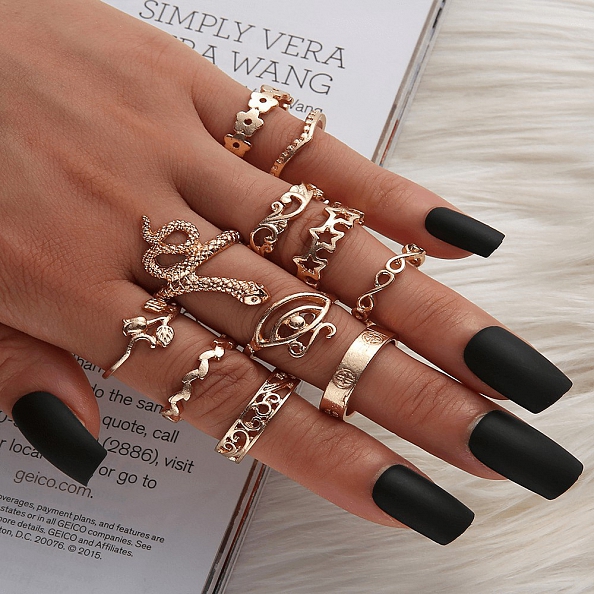 Bohemian vintage geometric snake ring set PWB114