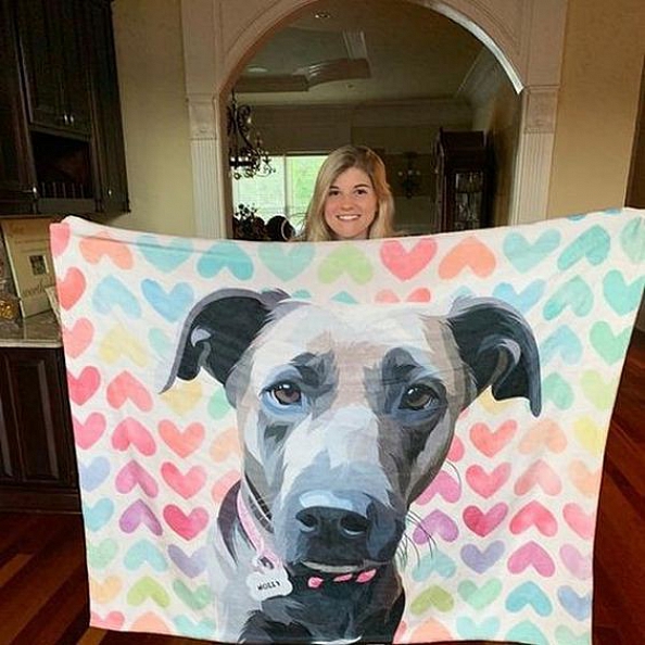 Custom Dog Blankets Personalized Pet Photo Blankets Painted Art Portrait Fleece Blanket PW005