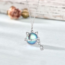 Cute Cat Head Pendant Necklace PWB483