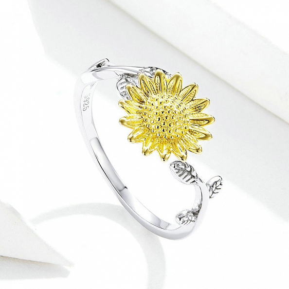 925 Sterling Silver Adjustable Sunflower Ring PWB562