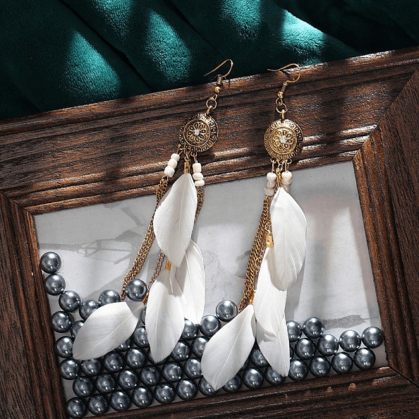  Boho Gypsy Feather Long Earrings PWB034